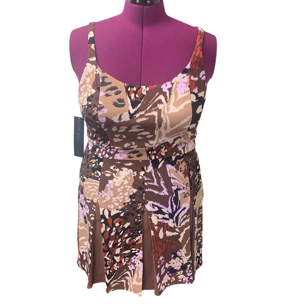 New Rachel Roy Womens Large Strappy Knee Length Floral Camo Fit Flare Dress - Picture 2 of 7